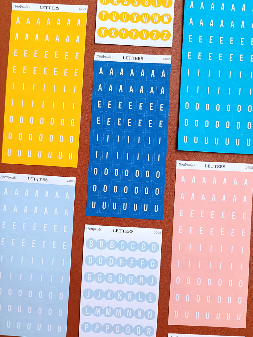 Letter Journal Sticker | Vowels | Beach Colors | PaperDollzCo | L005
