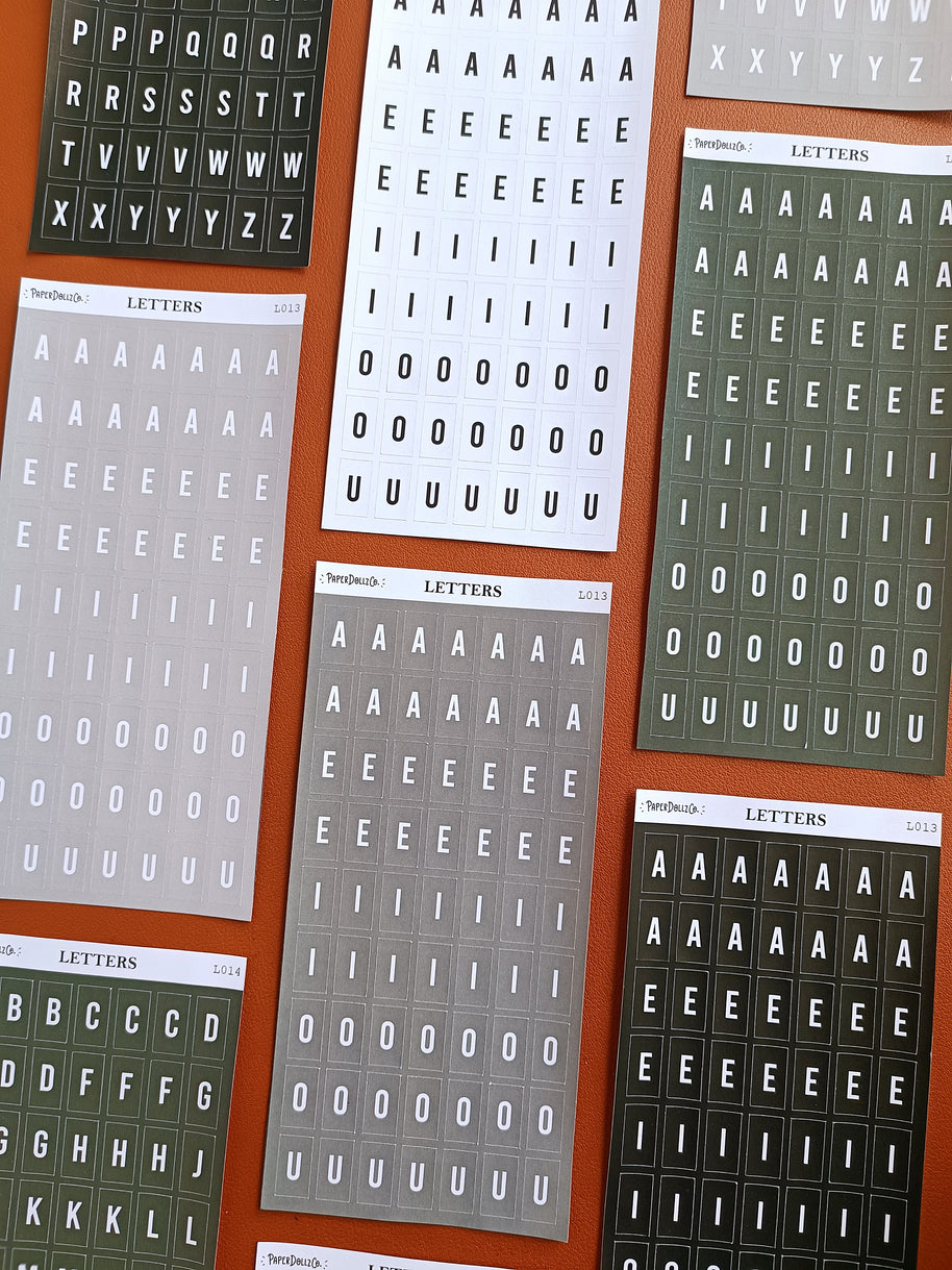 Letter Journal Sticker | Vowels | Monochromatic Colors | L013