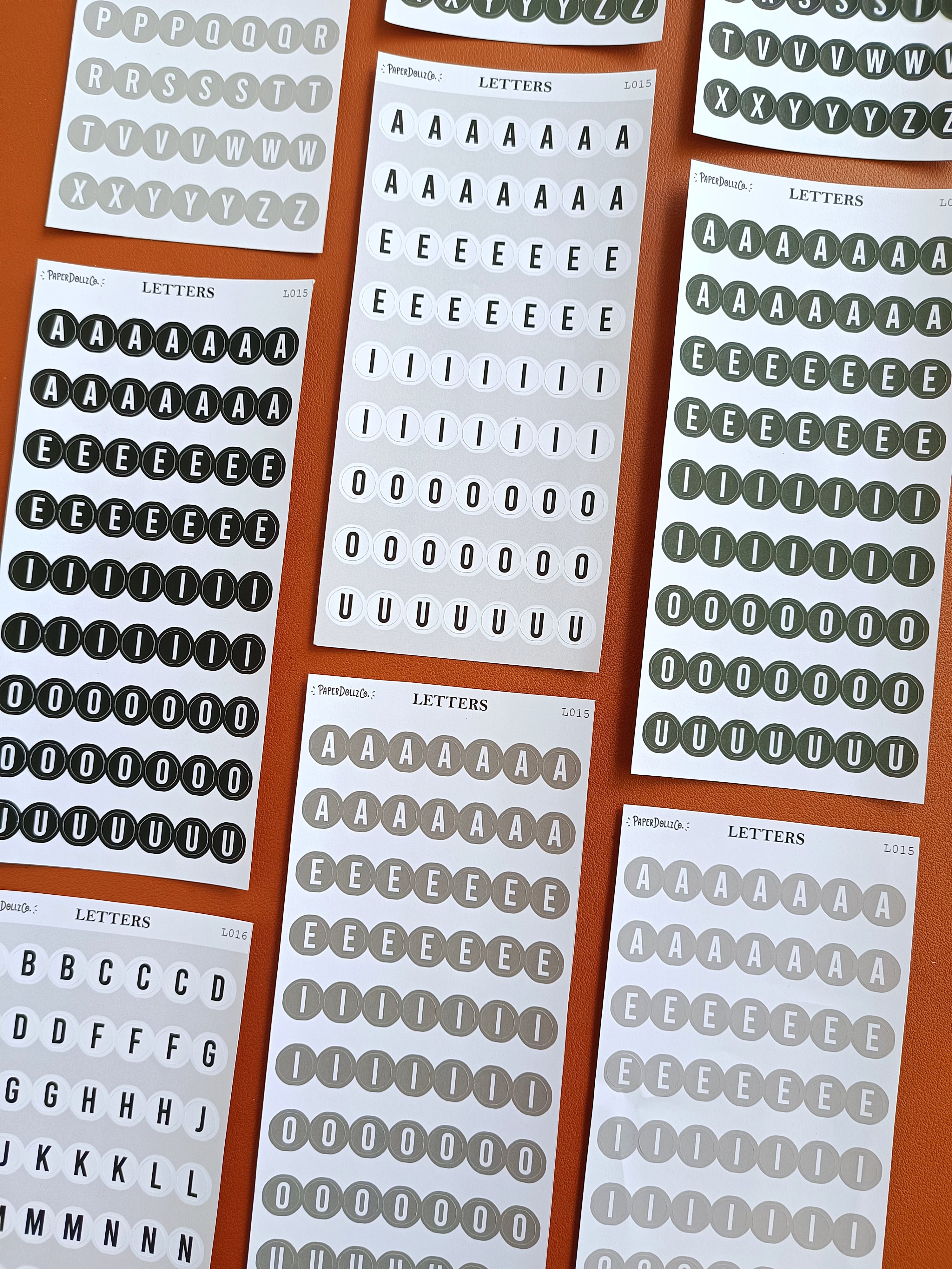 Letter Journal Sticker | Vowels | Monochromatic Colors | L015