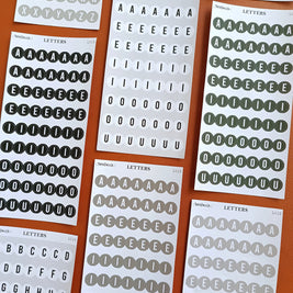 Letter Journal Sticker | Vowels | Monochromatic Colors | L015