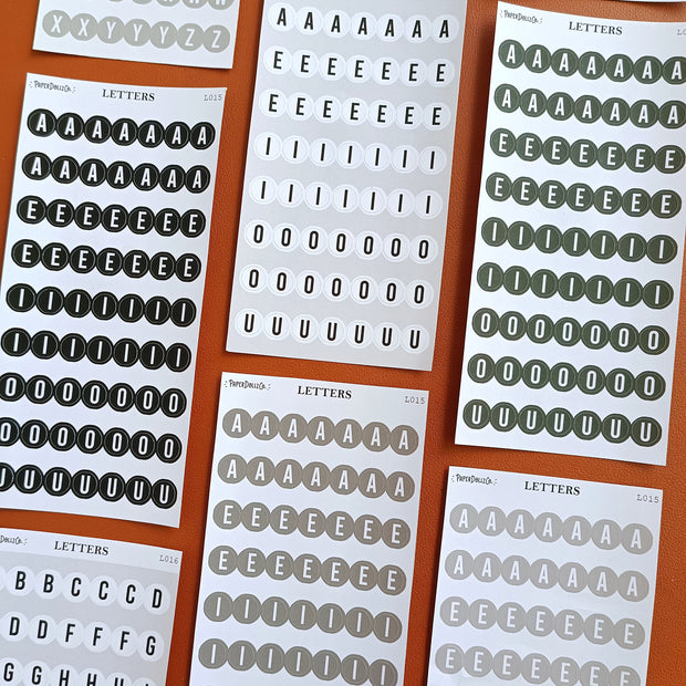 Letter Journal Sticker | Vowels | Monochromatic Colors | L015