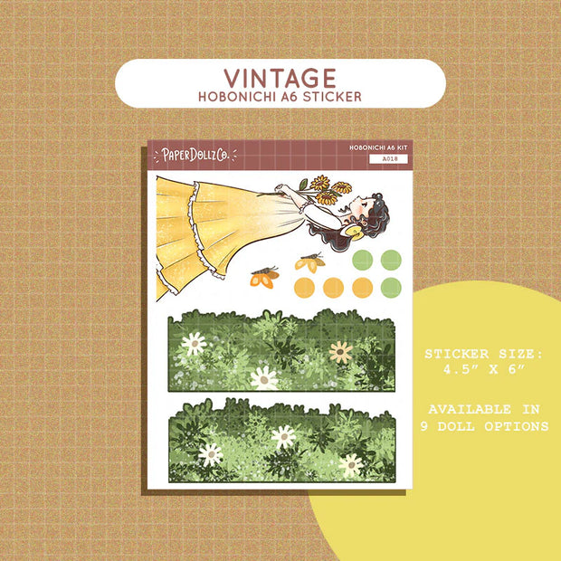 Vintage | Pretty Petal | Hobonichi A6 Sticker Kit - a018