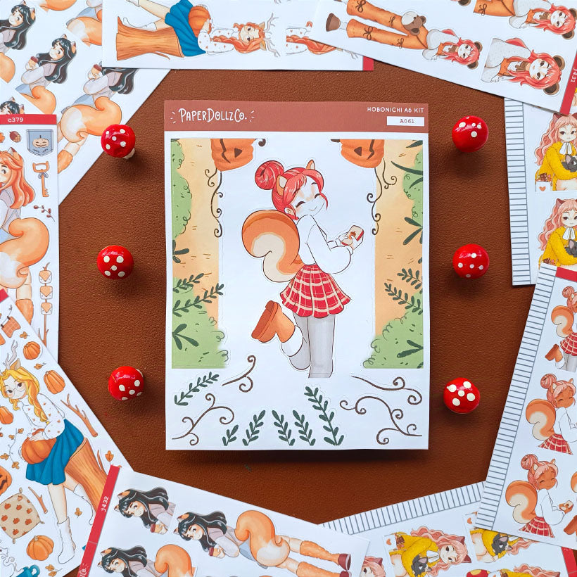Squirrel | Fluffy Tails | Hobonichi A6 Daily Sticker Kit - a061