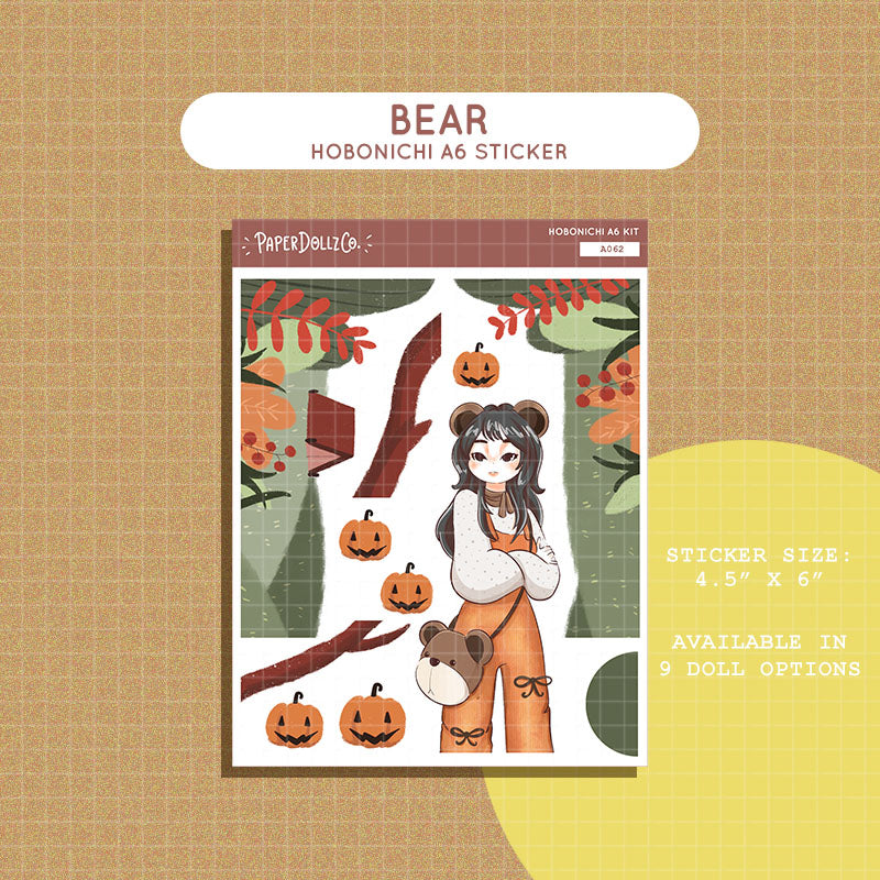 Bear | Fluffy Tails | Hobonichi A6 Daily Sticker Kit - a062