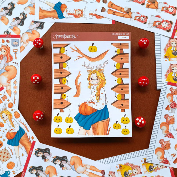 Deer | Fluffy Tails | Hobonichi A6 Daily Sticker Kit - a064