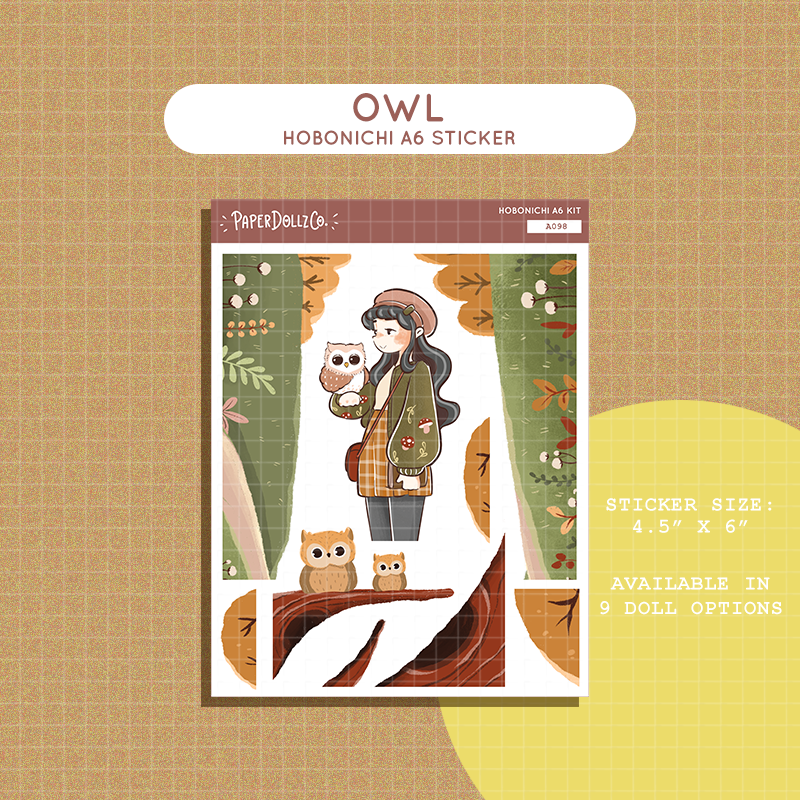 Owl | Birds of Autumn | Hobonichi A6 Daily Sticker Kit - a098