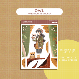Owl | Birds of Autumn | Hobonichi A6 Daily Sticker Kit - a098