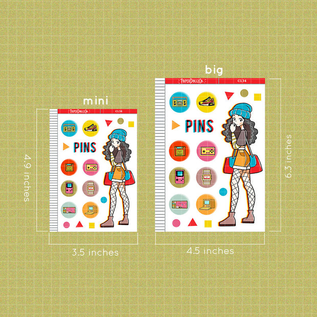 90's Button Pins Game | Back When 90's | Collection Stickers | C134