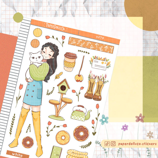 White Cat | Autumn Purrfection | Collection Stickers | C279