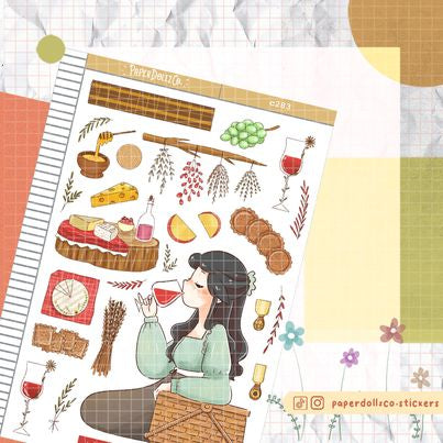 Wine and Cheese | Cottage Core | Collections Stickers | C283