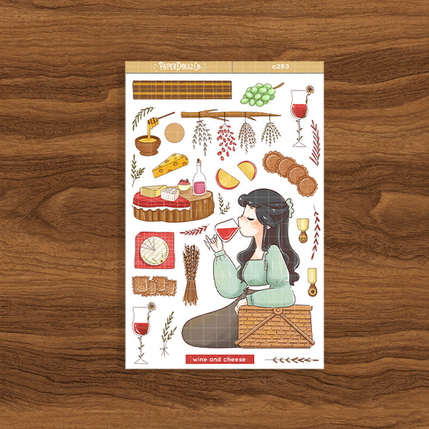 Wine and Cheese | Cottage Core | Collection Stickers | C283