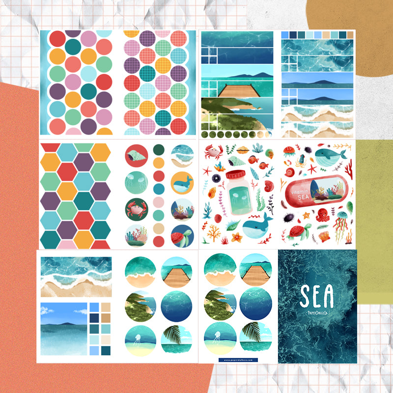 Sea - Geometric Aesthetic Sticker Book | FB006