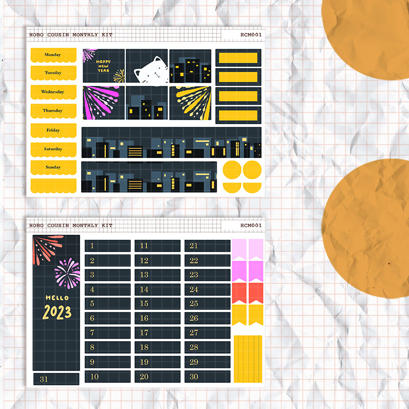 New Year | Hobonichi Cousin Monthly Stickers ( set of 2 ) | hcm001
