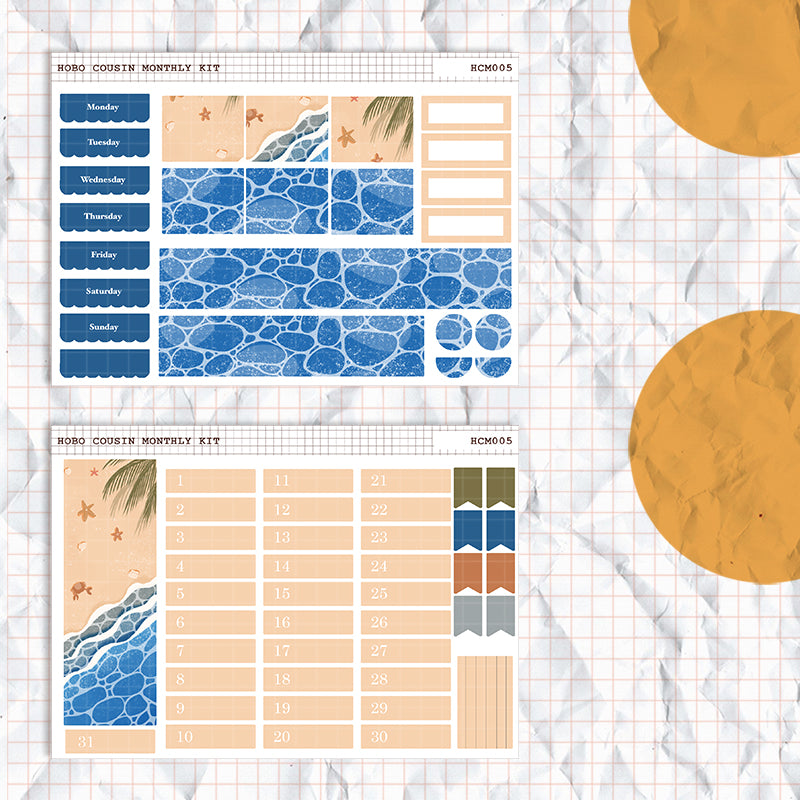 Beach | Hobonichi Cousin Monthly Stickers ( set of 2 ) | hcm005