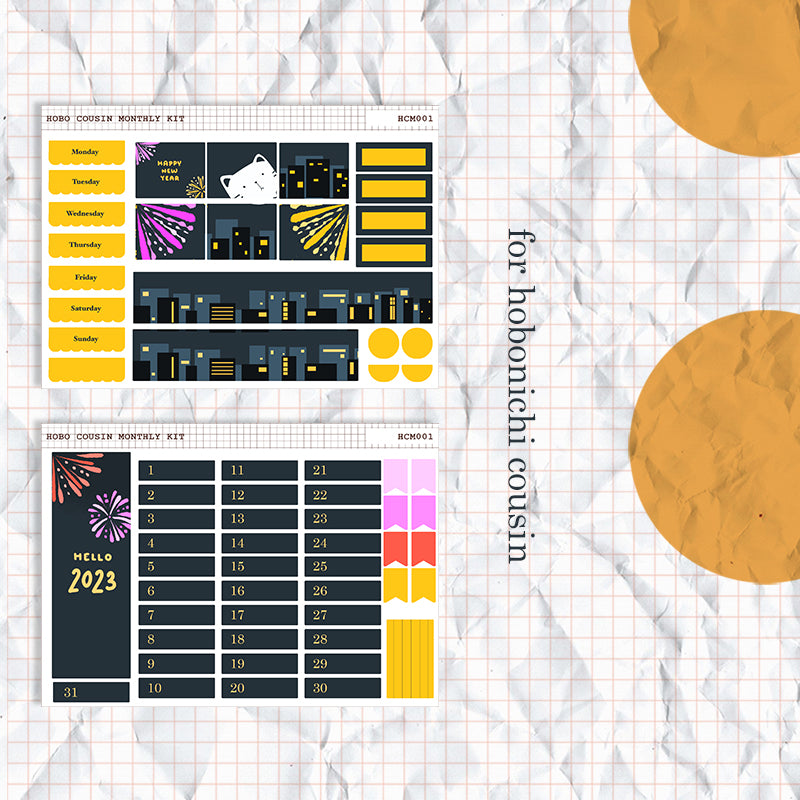 Happy New Year | Hobonichi Monthly Kit Sticker | HCM001 | HWM001