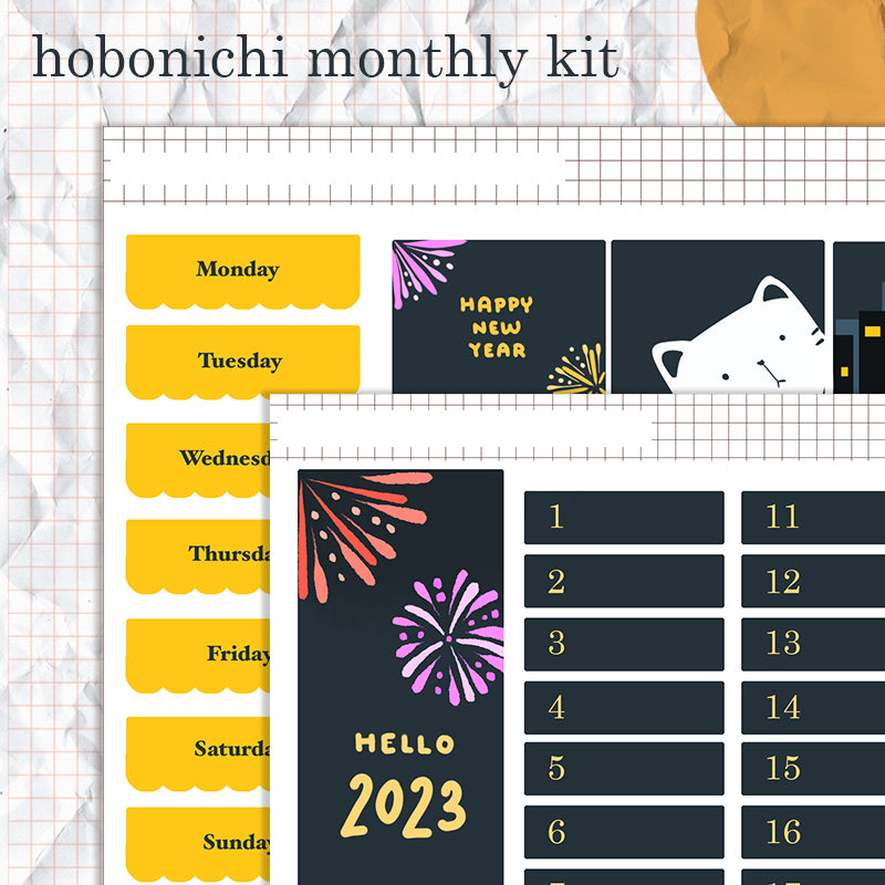 Happy New Year | Hobonichi Monthly Kit Sticker | HCM001 | HWM001
