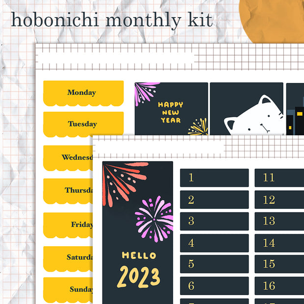 Happy New Year | Hobonichi Monthly Kit Sticker | HCM001 | HWM001