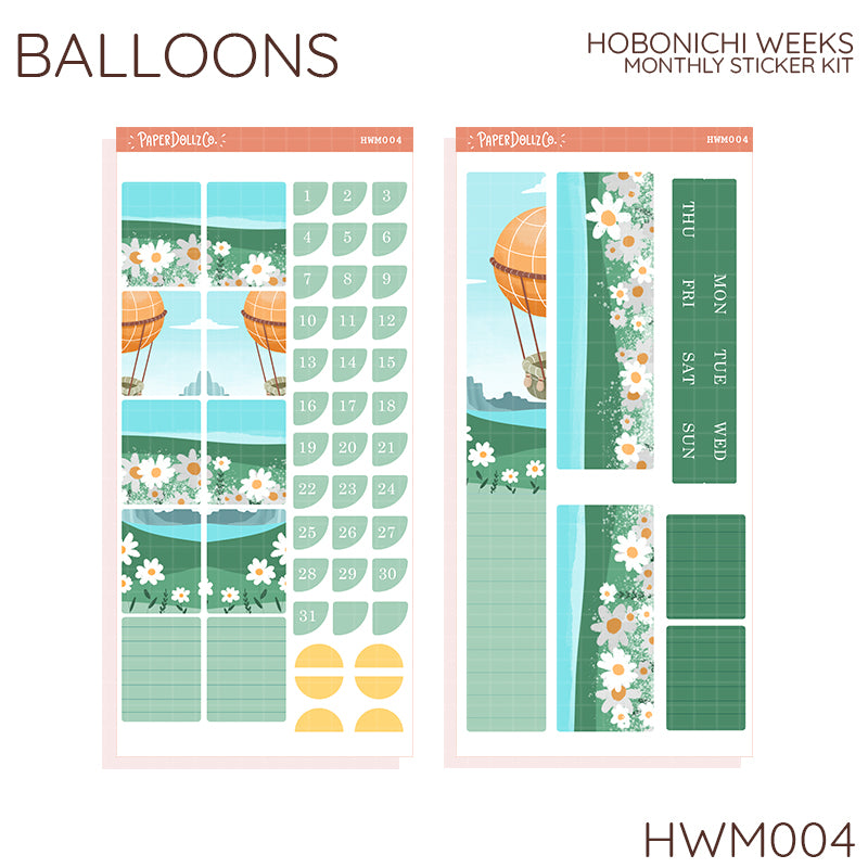 Balloons | Hobonichi Weeks Monthly Stickers ( set of 2 ) - HWM004