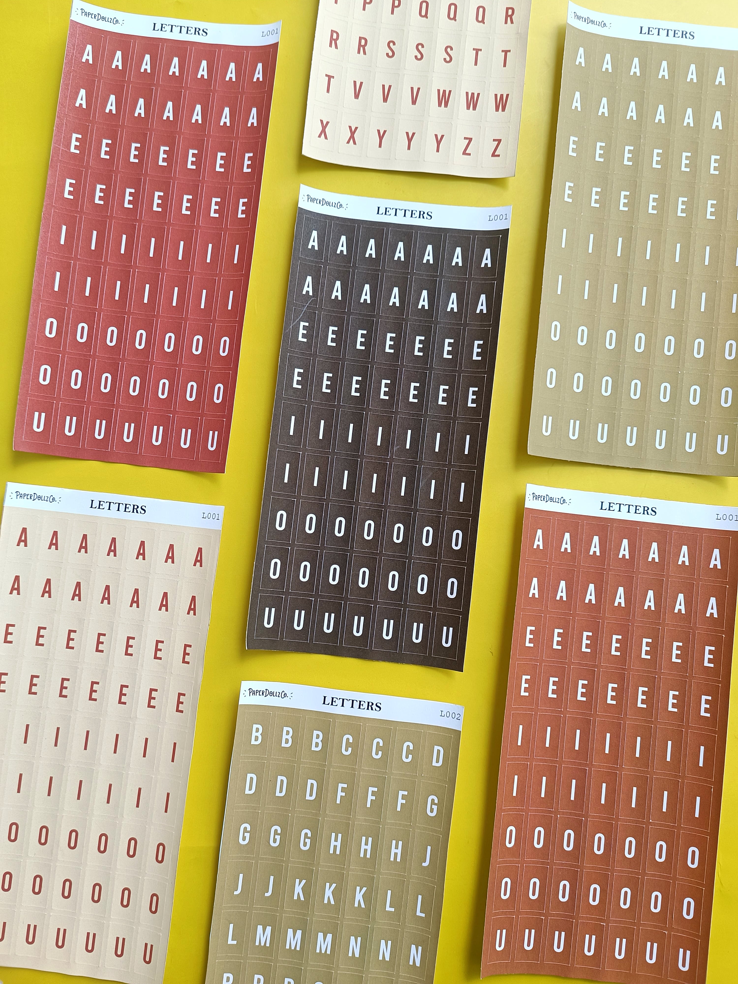 Letter Journal Sticker | Vowels | Coffee Colors | PaperDollzCo | L001