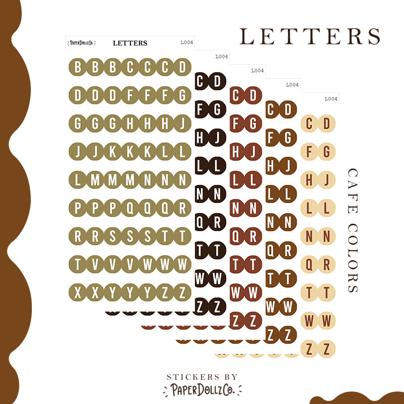 Letter Journal Sticker | Consonants | Coffee Colors | PaperDollzCo | L004