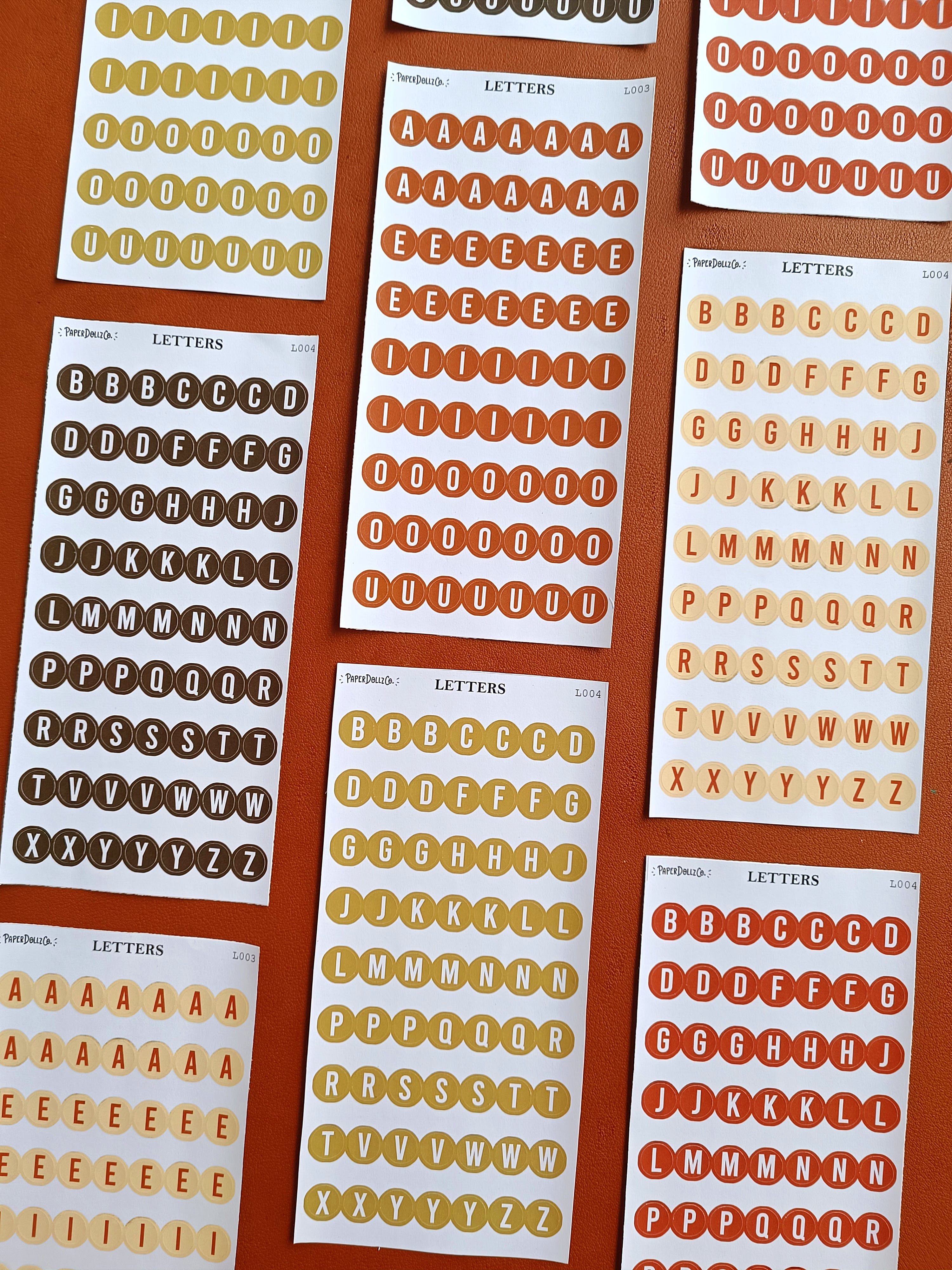 Letter Journal Sticker | Vowels | Coffee Colors | PaperDollzCo | L003