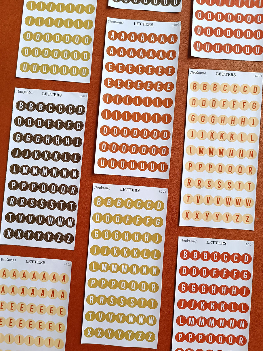 Letter Journal Sticker | Vowels | Coffee Colors | PaperDollzCo | L003