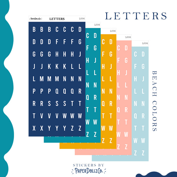 Letter Journal Sticker | Consonant | Beach Colors | PaperDollzCo | L006