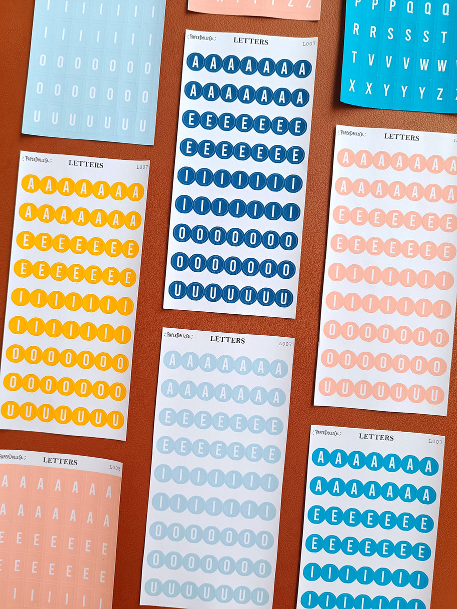Letter Journal Sticker | Vowels | Beach Colors | PaperDollzCo | L007