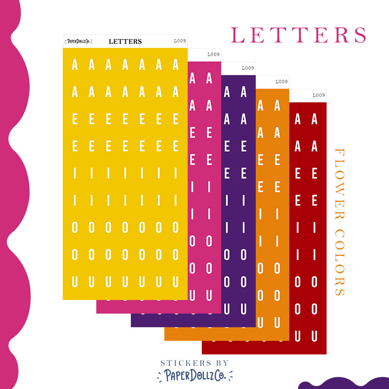 Letter Journal Sticker | Vowels | Flower Colors | L009