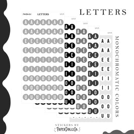 Letter Journal Sticker | Vowels | Monochromatic Colors | L015