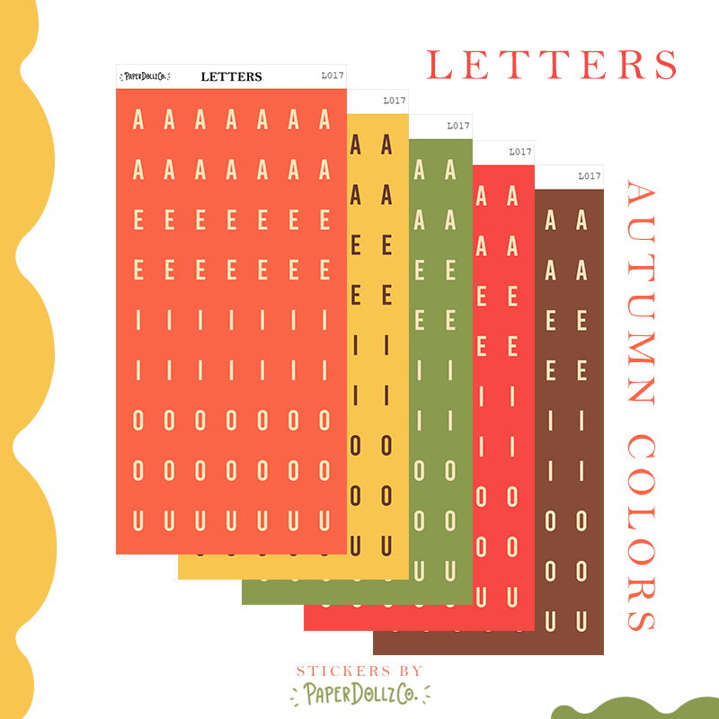 Letter Journal Sticker | Vowels | Autumn Colors | L017