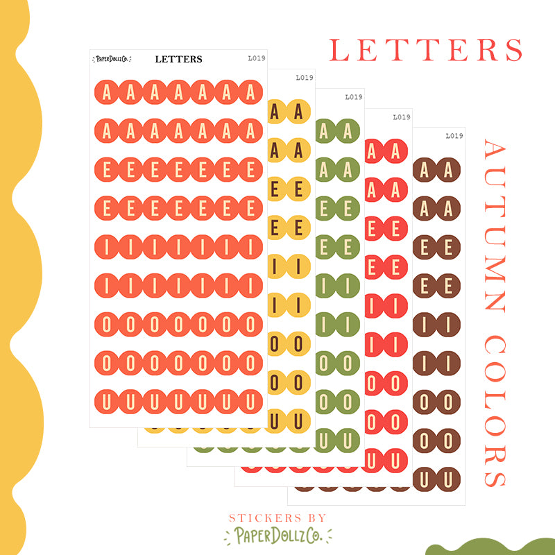 Letter Journal Sticker | Vowels | Autumn Colors | L019