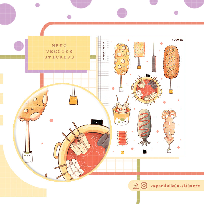 Korean Skewer Stickers | Neko Veggies Food
