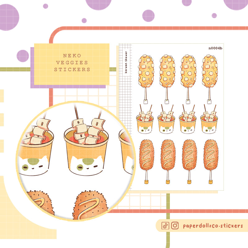 Korean Skewer Stickers | Neko Veggies Food
