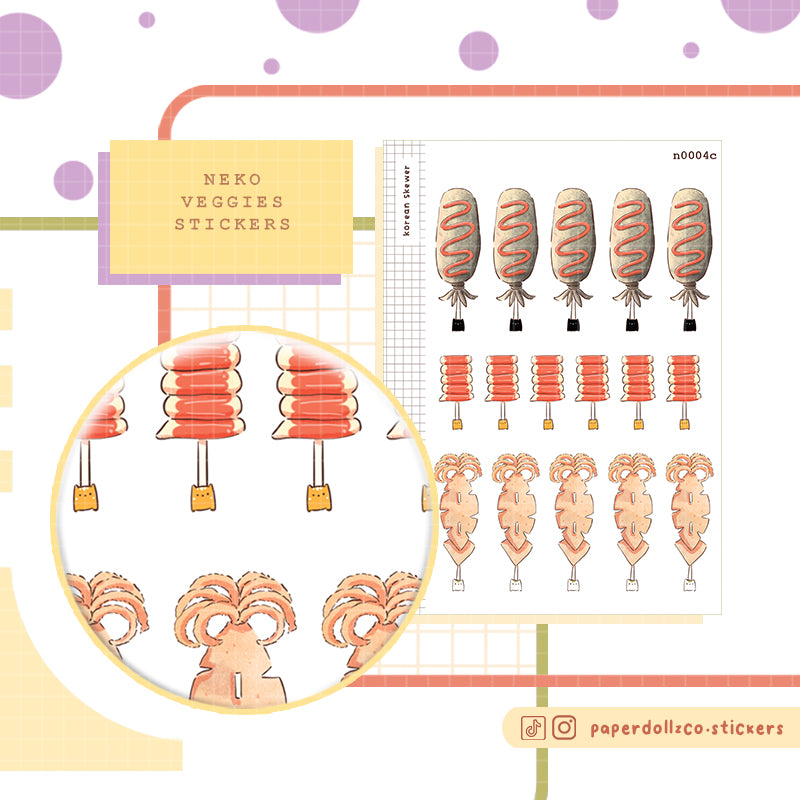 Korean Skewer Stickers | Neko Veggies Food