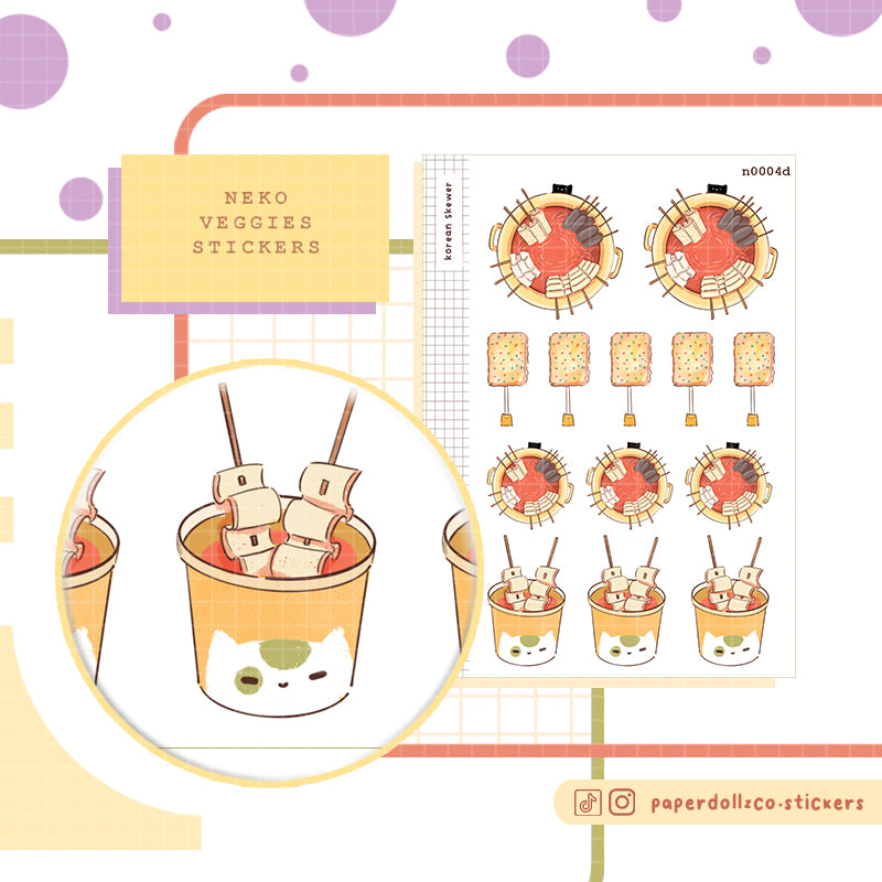 Korean Skewer Stickers | Neko Veggies Food