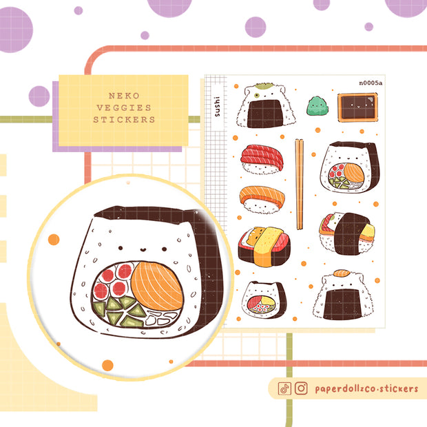 Sushi Stickers  I  Neko Veggies Food