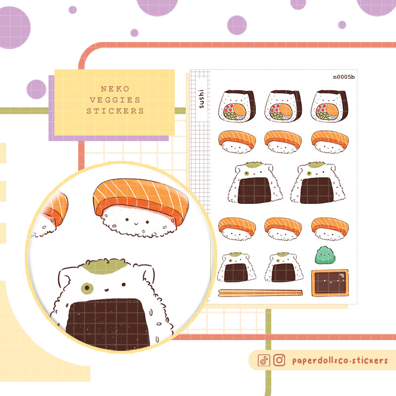 Sushi Stickers  I  Neko Veggies Food