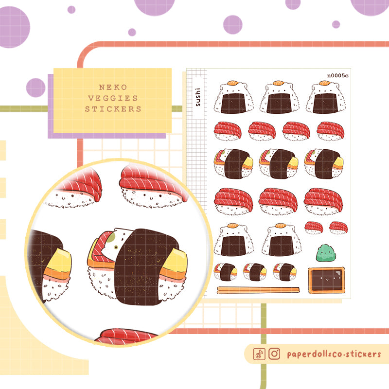 Sushi Stickers  I  Neko Veggies Food