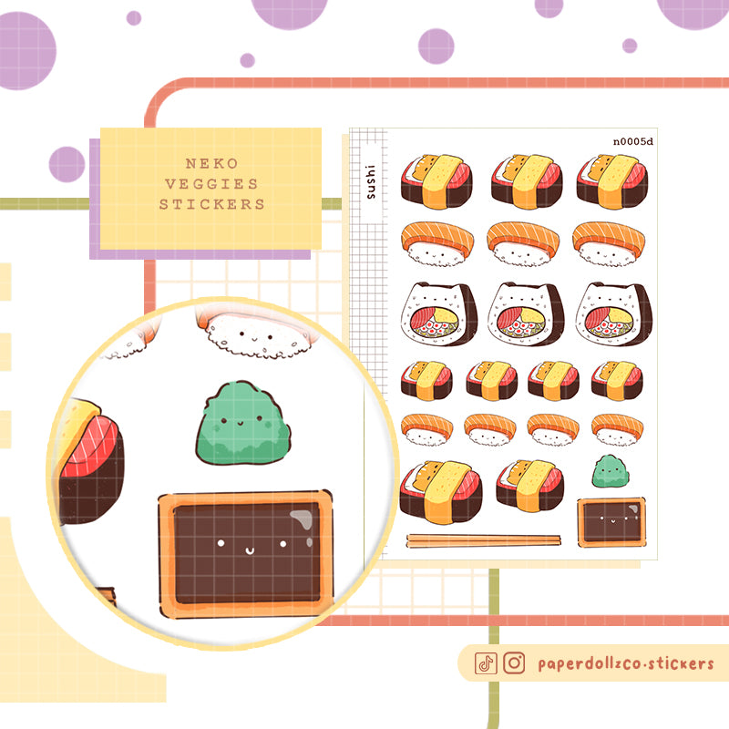 Sushi Stickers  I  Neko Veggies Food