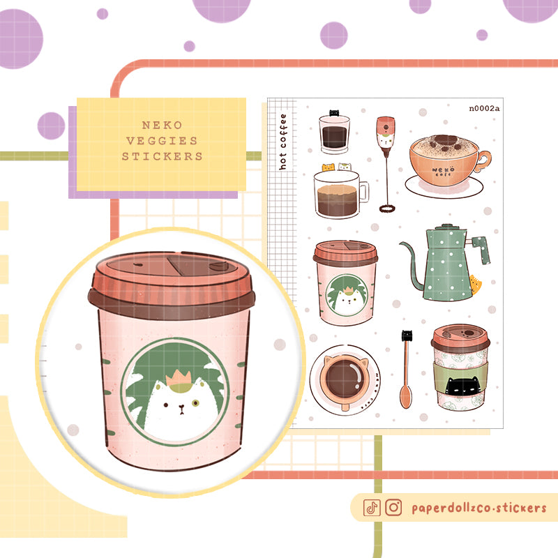 Hot Coffee Stickers | Neko Veggies Food