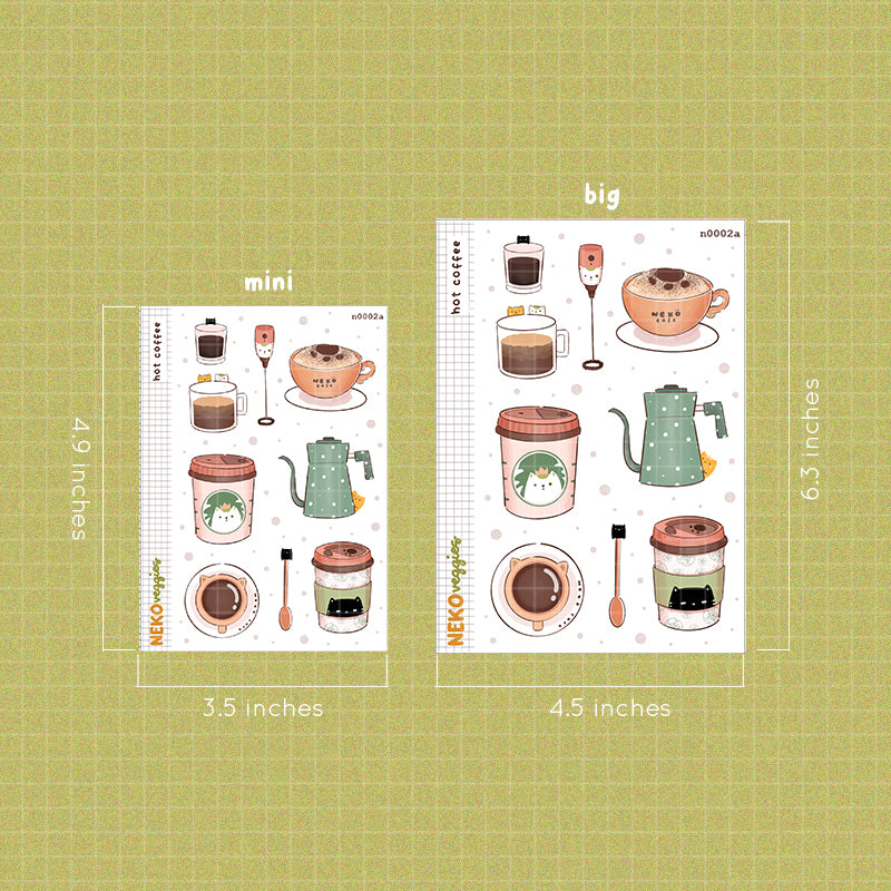 Hot Coffee Stickers | Neko Veggies Food