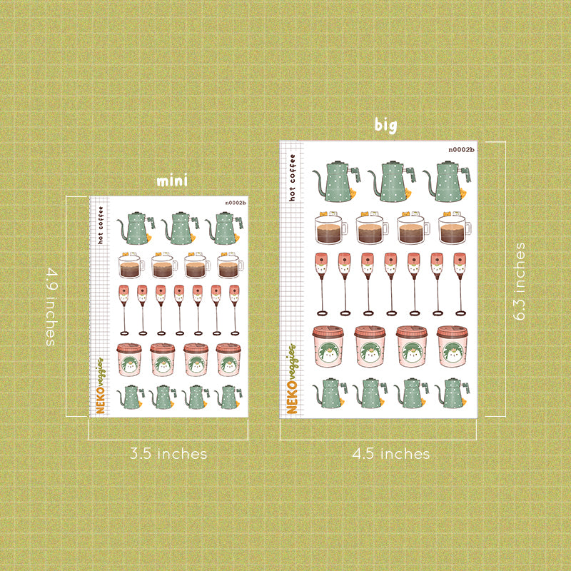 Hot Coffee Stickers | Neko Veggies Food