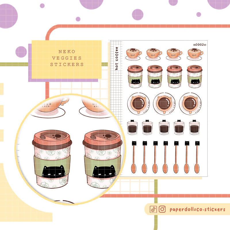 Hot Coffee Stickers | Neko Veggies Food