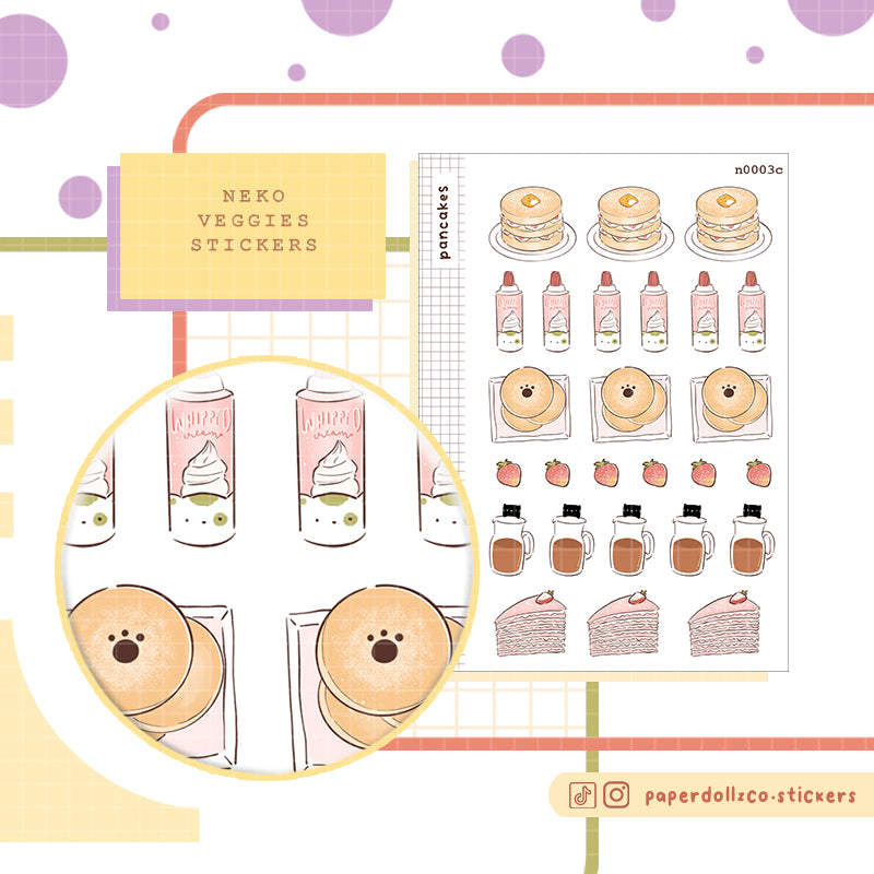 Pancakes Stickers I | Neko Veggies Food