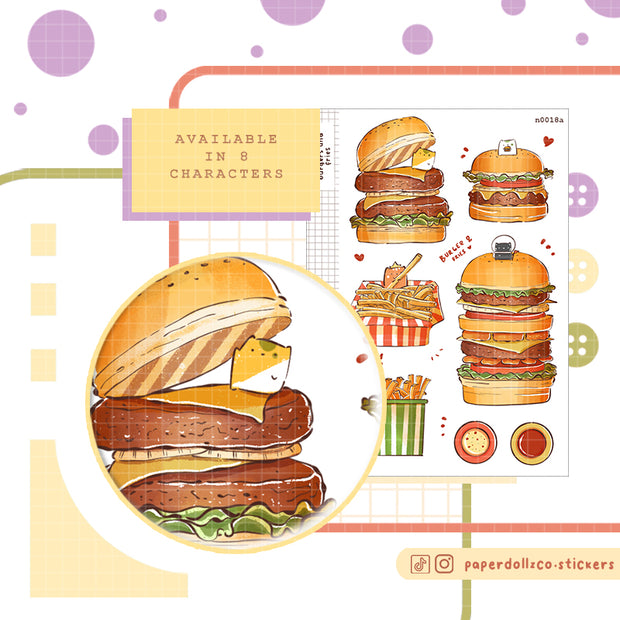 Burgers and Fries Stickers | Neko Veggies Food