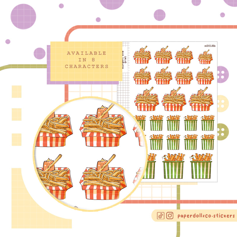Burgers and Fries Stickers | Neko Veggies Food