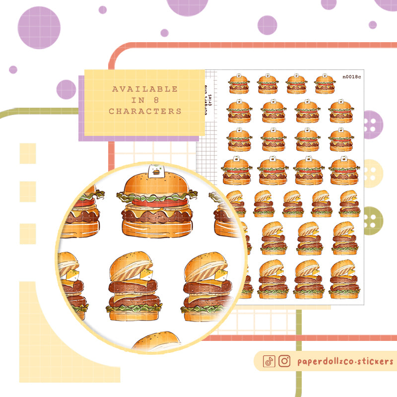 Burgers and Fries Stickers | Neko Veggies Food
