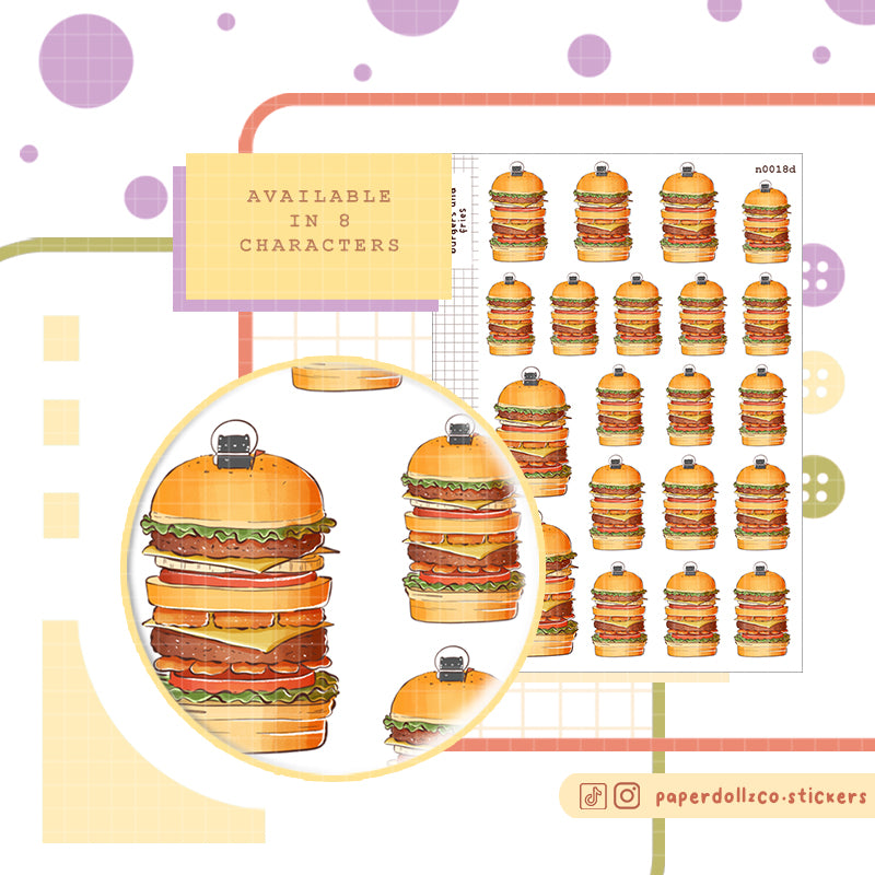 Burgers and Fries Stickers | Neko Veggies Food