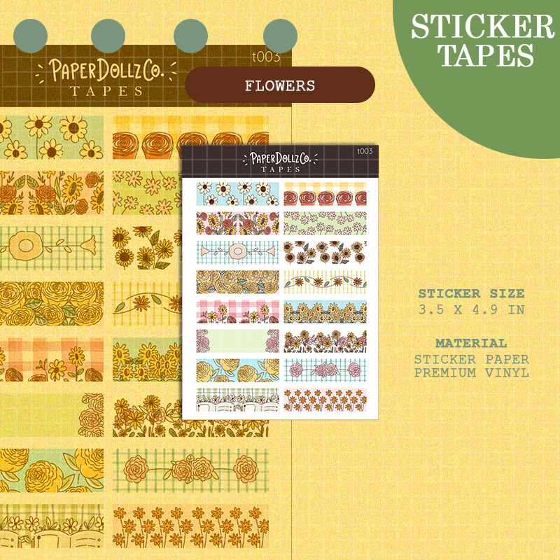 Flowers | PaperDollzCo | Sticker Tapes | t003